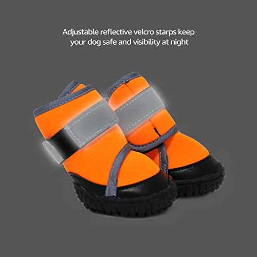 JiAmy Zapatos para Perros Botas para Perros para Patas Medianas y Grandes con Suela Antideslizante, Velcro Reflectante (Naranja 4 Piezas) (M)