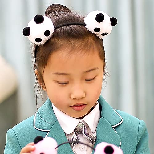 JIHUOO 4 unids Panda Diadema Peludo Aro de Pelo de Dibujos Animados Pom Pom Pom Banda de Pelo Panda Accesorios para el Cabello
