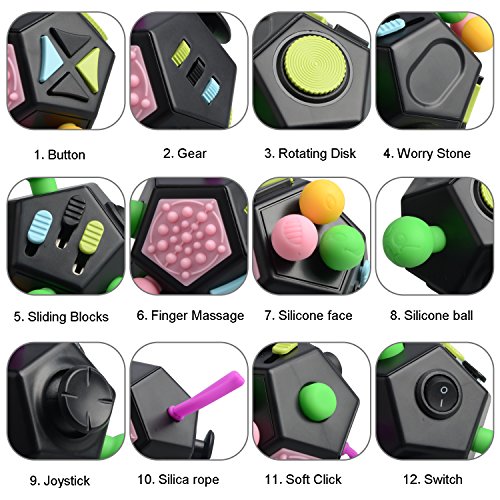 JIM'S STORE Juguete Antiestrés Stress Cube, 12 Lados Cubo de Descompresión Juguete de Atención a la Ansiedad Juguete de Dedo Sensorial para ADHD, Add Adultos y Niños (Negro)