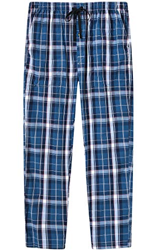 JINSHI Hombre Pantalones Largos de Pijama Algodón Casa Pantalón a Cuadros con Bragueta de Botón 3 Pack XL