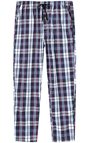 JINSHI Hombre Pantalones Largos de Pijama Algodón Casa Pantalón a Cuadros con Bragueta de Botón 3 Pack XL