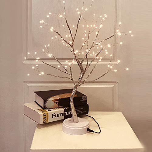 Jinson well Árbol de alambre de cobre con luces LED, luz nocturna para escritorio, decoración, lámpara USB, juguete de cumpleaños (36 ledes)