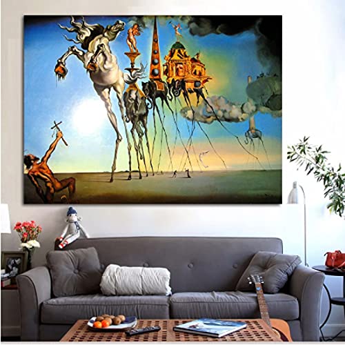 JLFDHR Impresión sobre lienzo de 60 x 80 cm, sin marco, arte abstracto de Salvador Dali, caballo, elefante, óleo, póster impreso, arte de pared para salón, decoración del hogar