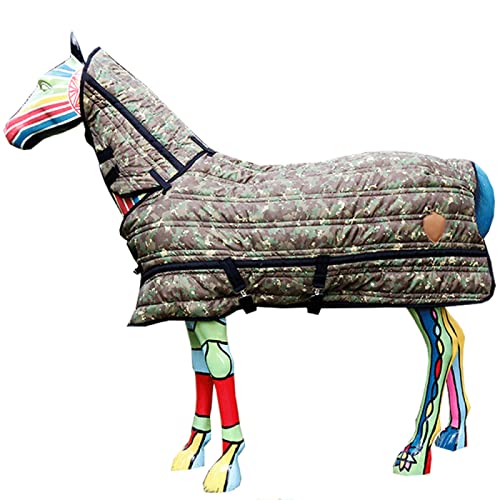 JMBF Mantas para Caballos Invierno, 1200d Camuflaje Empalme Mantener El Calor en Invierno Ripstop Impermeable Invierno Potro y Mini Manta de Asistencia para Caballos Cuello,XXL