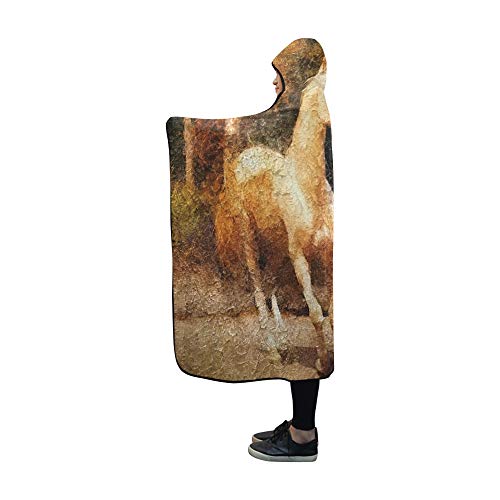 JOCHUAN Manta con Capucha Cremello Akhal Teke Caballo Simulación Vertical Manta Vieja 60x50 Pulgadas Comfotable con Capucha Throw Wrap