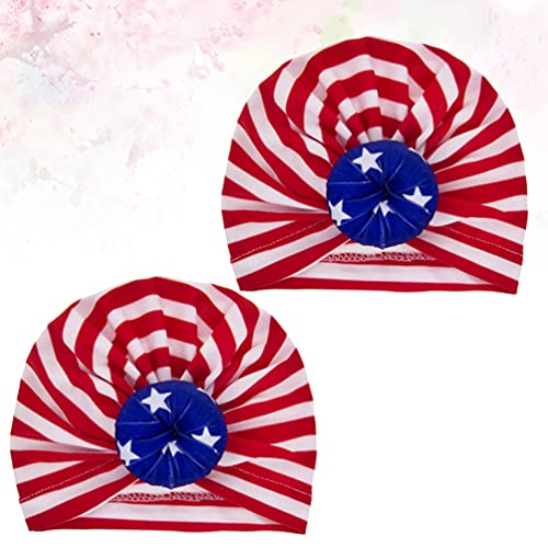 jojofuny 2 Piezas de Gorros Turbantes para Bebé Bandera Americana Gorro para Guardería Nudo de Bollo Gorro para Bebés Día de La Independencia 4 de Julio