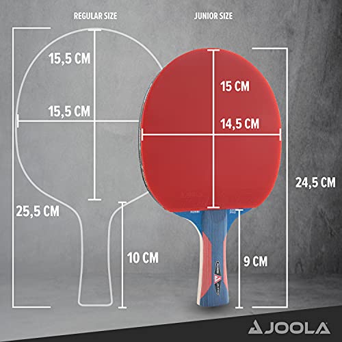 JOOLA Rosskopf Junior Pro ITTF-Raqueta de Tenis de Mesa para niños (aprobada, 5 Estrellas), Mango Azul y Rojo, 1.8 MM Schwammstärke