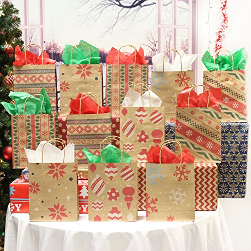 JOYIN 24pcs Bolsas de Regalo Kraft para Navidad Personalizar y Envolver Regalos (18.5x23x9 cm)
