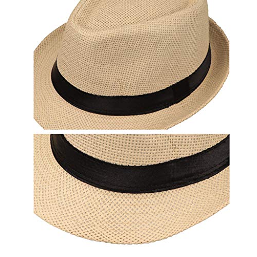 JOYKK Niños Sombrero de Paja Verano Playa Jazz Panamá Trilby Fedora Sombrero Gángster Gorra Sombreros al Aire Libre Respirable Niñas Niños Sombrero para el Sol - C # Blanco Leche