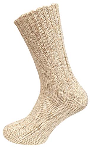 Juego de 2 pares de calcetines noruegos (calcetines de lana), tejidos, unisex beige 35-38