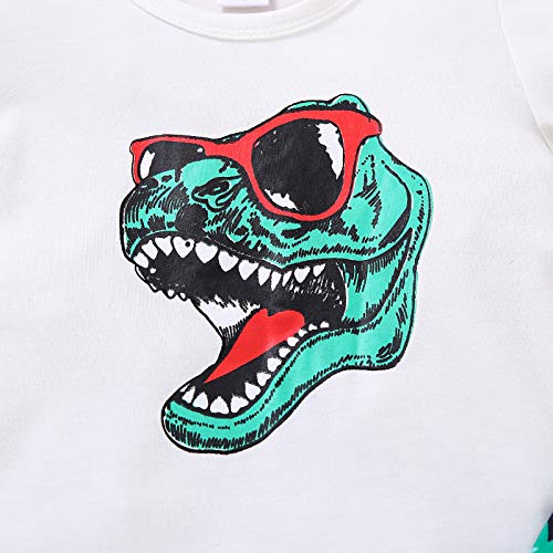 Juego de 2 piezas completo para niño, camiseta de verano con impresión de dinosaurio + pantalones cortos con impresión de dinosaurio con colores veraniegos para niños de playa y playa blanco 4-5 años