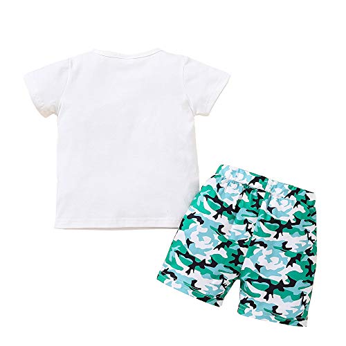 Juego de 2 piezas completo para niño, camiseta de verano con impresión de dinosaurio + pantalones cortos con impresión de dinosaurio con colores veraniegos para niños de playa y playa blanco 4-5 años