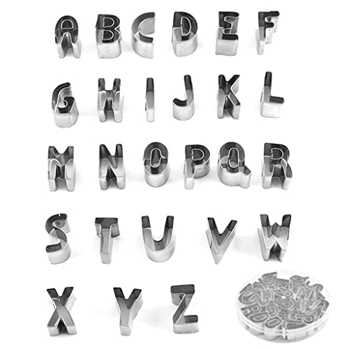 Juego de 26 cortadores de galletas con letras del alfabeto inglés de acero inoxidable moldes para decoración de pasteles y galletas cortadores de fondant juego de cortadores de galletas de acero