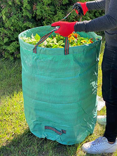 Juego de 3 Sacos de Jardin - 300 l - Con 4 Asas - A Prueba de Roturas - Reutilizables - Bolsas de Basura de Jardineria