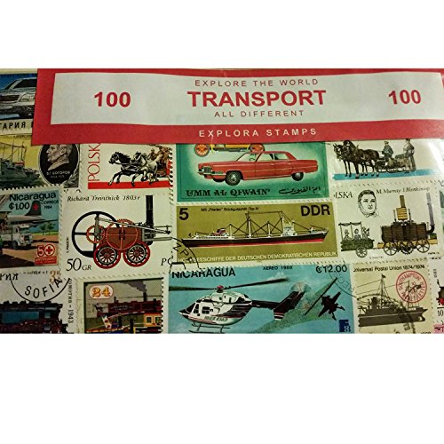 Juego de Sellos de Transporte - 100 Sellos Diferentes de Todo el Mundo/Aviones/Barcos/Automóviles/Barcos/Aviones/Trenes Ferrocarriles/Camiones/Recuerdos de Colección