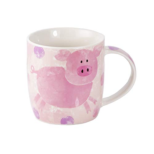 Juego de Tazas de café y té , Tazas Desayuno de Porcelana 365 ml con Animales Cerdo, Oveja, Vaca y Caballo, Regalos Mujer Hombre y Niños
