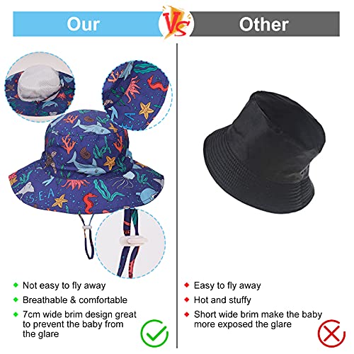 JUPSK Sombrero de Pescador para niños,Sombrero Unisex de ala Ancha para el Sol, Sombrero de Playa Plegable con mentón Ajustable UPF 50+ y Sombrero para Jugar al Aire Libre
