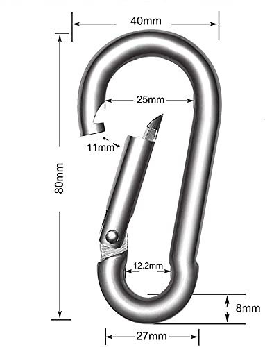 juzishangdian 4 PCS Mosquetones Mosquetón de Bomberos Mosquetón de Acero Inoxidable Mosquetón De Metal De 80x 8 mm Gancho de Resorte para Exteriores Camping Senderismo