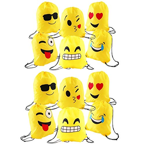 JZK 12pcs Encantador Emoji cordón Dibujos Animados Mochila Bolsas PE para cumpleaños niños y Adultos la Fiesta favorece la Bolsa, Rellenos Bolsas Fiesta