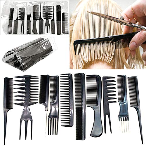 JZK Set de 10 peines profesional y 4 clips para el pelo - peine de salón antiestático peluquería peines para estilista de salón peluquero peluquero