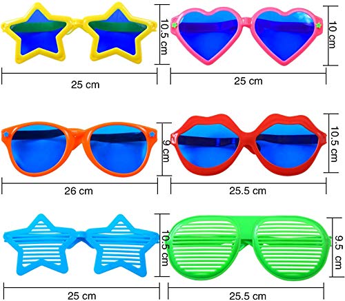 KAHEIGN 6Piezas Gafas de Sol de Plástico Jumbo Gafas de Fiesta Coloridas Gafas de Sombreado de Obturador para Disfraces de Playa Disfraces de Fotos Fiesta de Accesorios