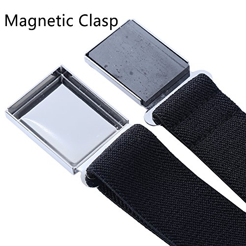 Kajeer 4 Pzs Cinturón magnético ajustable para niños de - Cinturón elástico grande elástico con hebilla magnética fácil para niños de 2 a 15 años y niñas (3 Rayas/Negro)