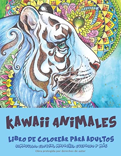 Kawaii Animales - Libro de colorear para adultos - Armadillo, Glotón, Mapache, Guepardo y más