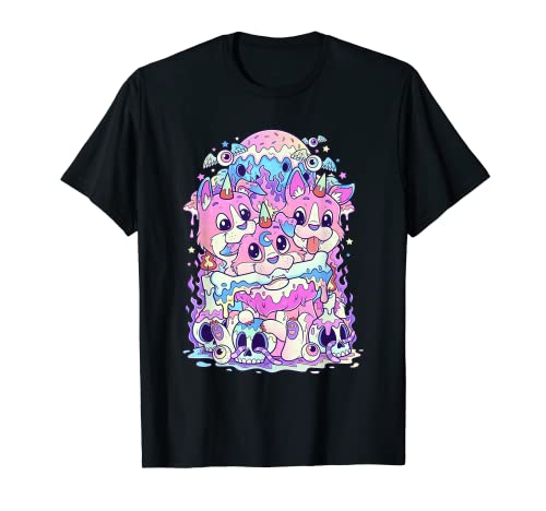 Kawaii Pastel Goth Lindo y espeluznante Cerberus Tres Cabeza Perro Camiseta