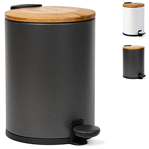 Kazai® - Cubo de bambú para cosméticos, cierre automático y antideslizante, 3 litros, color negro