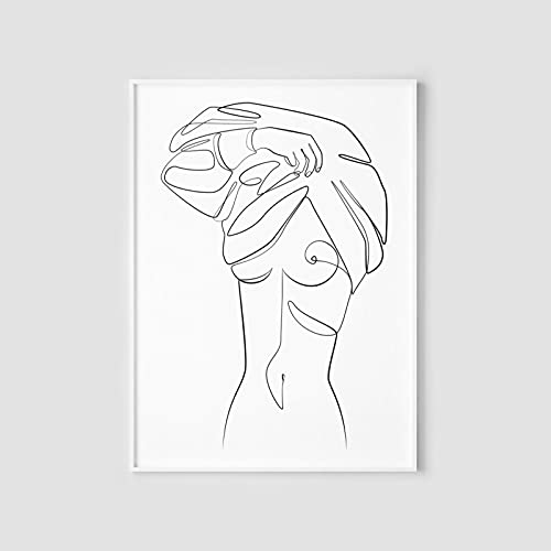 KELEQI Cuadro de Arte de Pared Cuerpo de Mujer y Hombre Dibujo de una línea Silueta Abstracta Pintura de Lienzo Decoración Minimalista para Sala de Estar (30x50cm) X2 Sin Marco