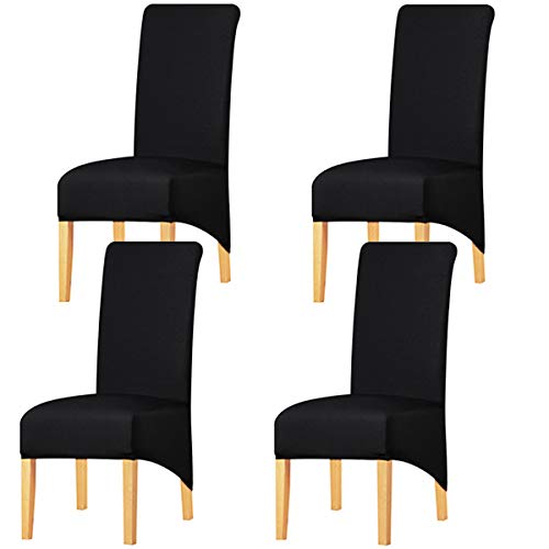 KELUINA Estiramiento sólido con respaldo alto  Cubiertas de silla XL para comedor, fundas de silla de comedor grandes de Spandex para la vida en el hogar Restaurante Hotel (4 PACK,Negro)