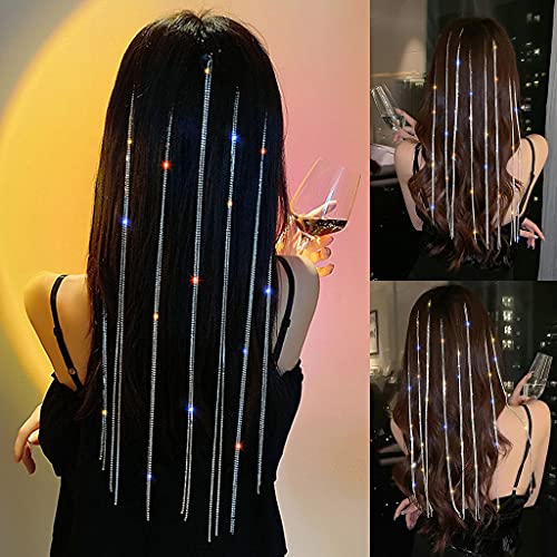 Kemelo Sparkly Rhinestone Tassel Hair Extension Peluca Cadena Cadena Multi Strand Ponytail Tassel Hip-Hop Party Halloween Hairpiece, Diademas de Moda, Plata