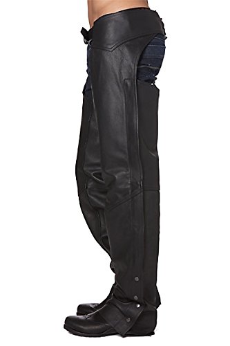 KENROD Chaps de cuero para motos Cubre pantalón zajón de piel suave Color negro Talla XL