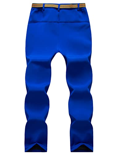 KEZATO Pantalones de softshell para niños (forro polar) resistentes al viento, para exteriores, con bolsillos con cremallera y cinturón., Azul claro., 116 cm