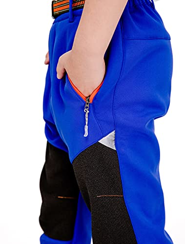 KEZATO Pantalones de softshell para niños (forro polar) resistentes al viento, para exteriores, con bolsillos con cremallera y cinturón., Azul claro., 116 cm