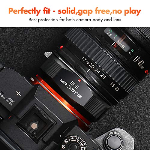 K&F Concept - Adaptador de Enfoque Manual, Compatible con Objetivos Lentes de Canon EOS (EF/EF-S Mount) y Cuerpos de Cámara Sony NEX (E Mount), Anillo Adaptador Manual Lens