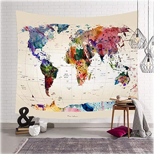 KHKJ Mapa del Mundo habitación Manta Colgante de Pared Tapiz Tienda de campaña colchón de Viaje Manta de Toalla de Playa Arte decoración del hogar A5 200x150cm