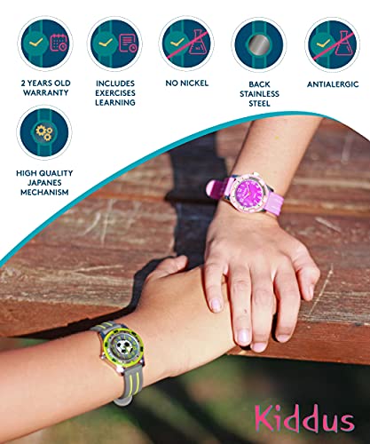 KIDDUS Reloj Educativo para niño, Chica, Chico. De Pulsera, analógico. Time Teacher fácil de Leer para Aprender la Hora. Ejercicios incluídos. Pony