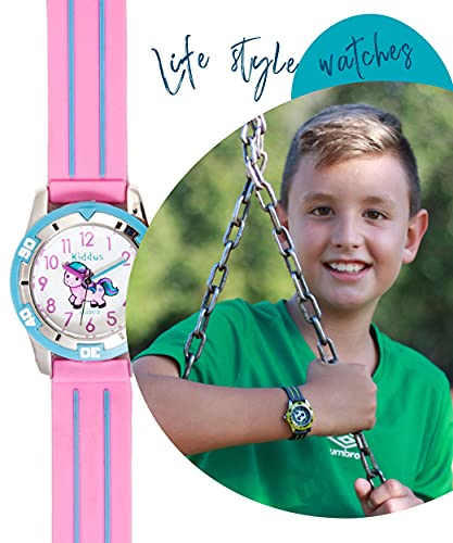 KIDDUS Reloj Educativo para niño, Chica, Chico. De Pulsera, analógico. Time Teacher fácil de Leer para Aprender la Hora. Ejercicios incluídos. Pony
