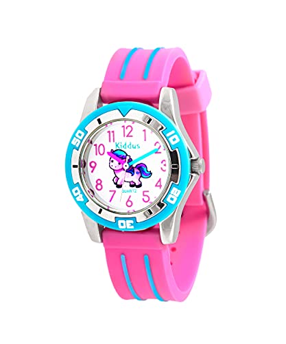 KIDDUS Reloj Educativo para niño, Chica, Chico. De Pulsera, analógico. Time Teacher fácil de Leer para Aprender la Hora. Ejercicios incluídos. Pony