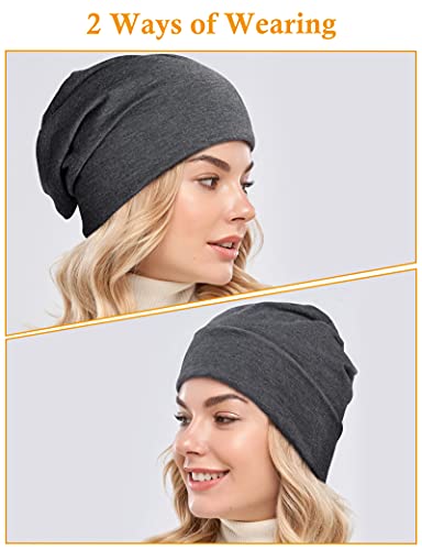 Kiiwah 2pcs Gorro Slouch Beanie para Hombres y Mujer, Gorros de Punto Unisex Transpirable y Ligero para Deporte Corriendo de Invierno (Negro y Gris)