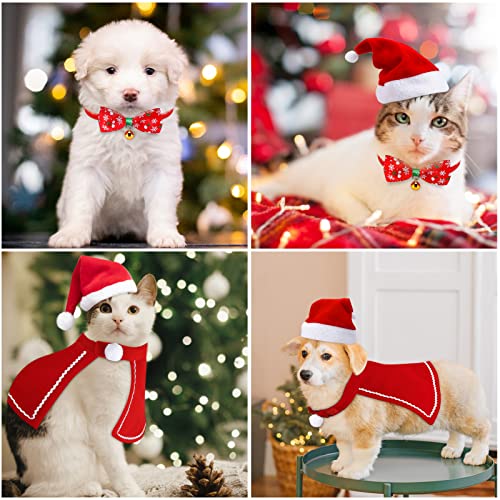 Kiiwah 3 Piezas Ropa de Navidad para Perros Gatos Dogs and Cats, Disfraz Traje Mascotas Pequeños con Sombrero de Santa Navidad, Manto y Cuello de Lazo para Cachorros, Gatos