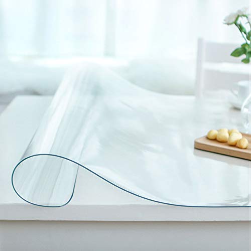 KINLO Lámina transparente de 2 mm de grosor, 90 x 180 cm, lámina transparente con esquinas redondeadas/mantel impermeable, lámina protectora de PVC, resistente a la grasa