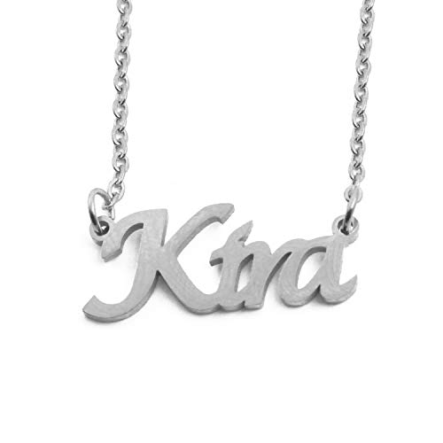 KIRA - Collar con nombre personalizado, cadena ajustable, color plateado