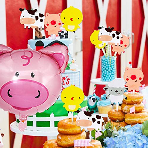 Kit de decoración de cumpleaños de animales de granja globos de granja de granja de feliz cumpleaños para magdalenas de Barnyard 1st 2nd 3rd Birthday Party