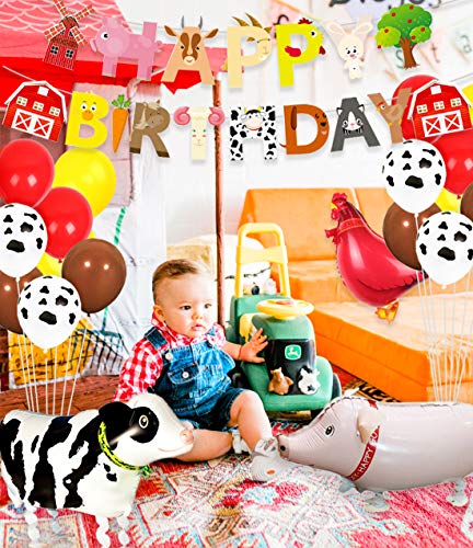 Kit de decoración de cumpleaños de animales de granja globos de granja de granja de feliz cumpleaños para magdalenas de Barnyard 1st 2nd 3rd Birthday Party