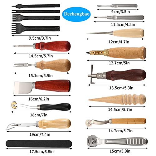 Kit de herramientas de artesanía de cuero Dechengbao 18 piezas, herramienta de bricolaje de artesanía de cuero para coser a mano, estampar y hacer sillines