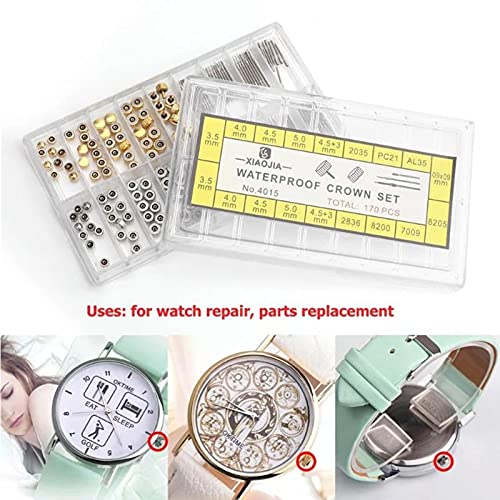 Kit de reparación de relojes - 170 piezas/caja Kits de repuesto de piezas de corona de reloj Domo Cabeza plana Accesorios de reloj Juego de herramientas de reparación para fabricantes de relojes/Traba