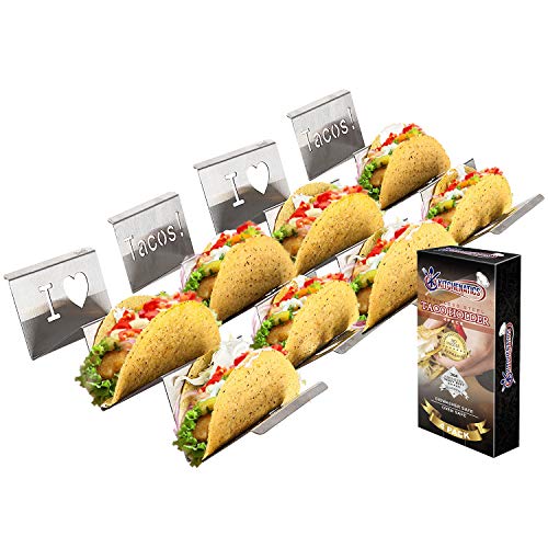 KITCHENATICS Soportes para Tacos Mexicanos - Bandeja para Tacos Lisa para 2 o 3 Tacos - Paquete de 4 Unidades
