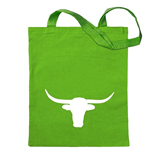 Kiwistar - Cabeza de Vaca de Silueta de Ternera Toro Bolsa de Yute - Proverbios Impresos Que Cubren Modelos Bolsa de Fitness con Forma de Bolsa de algodón colgada de un Mango Largo Verde Size: 30cm